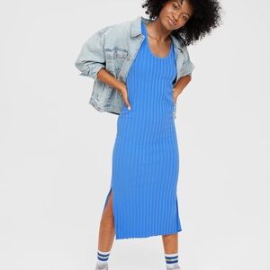 Offline By Aerie Blue Ribbed OG Groove Sleeveless Tank Midi Cotton Dress
